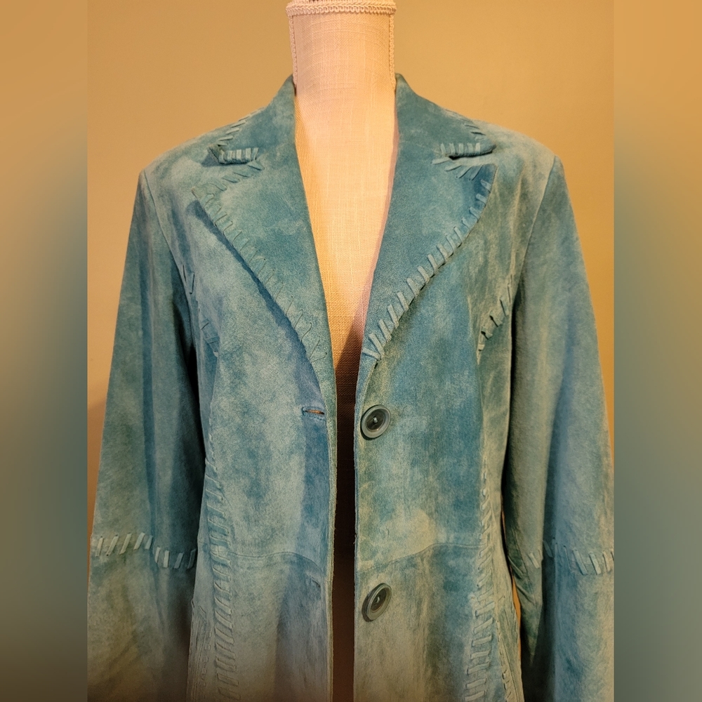 Women's Blue Suede Coat - Picture 2 of 12